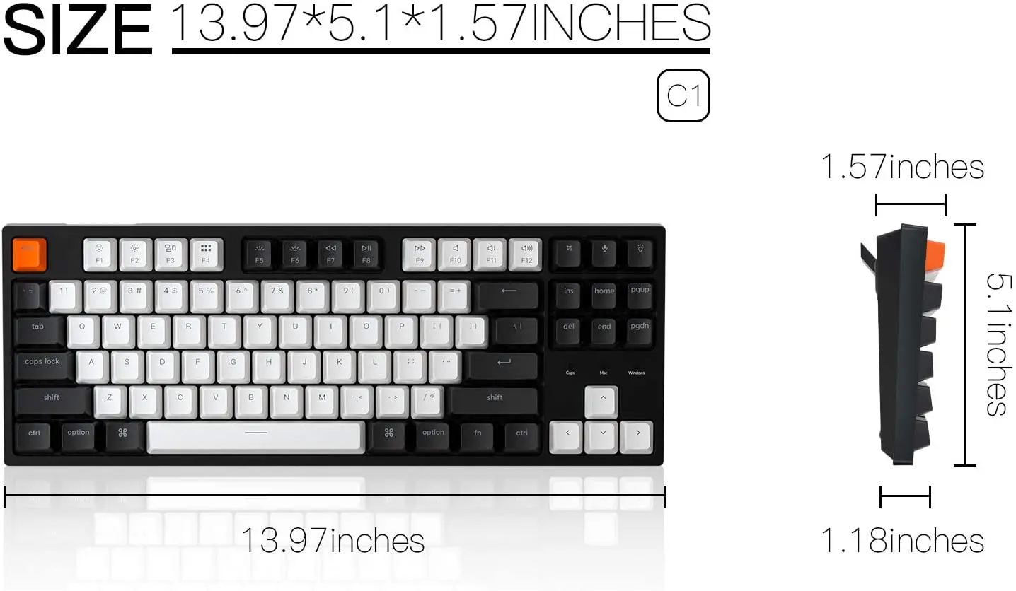 Проводная Механическая клавиатура Keychron C1 A 87 клавиш с белой подсветкой для Windows и