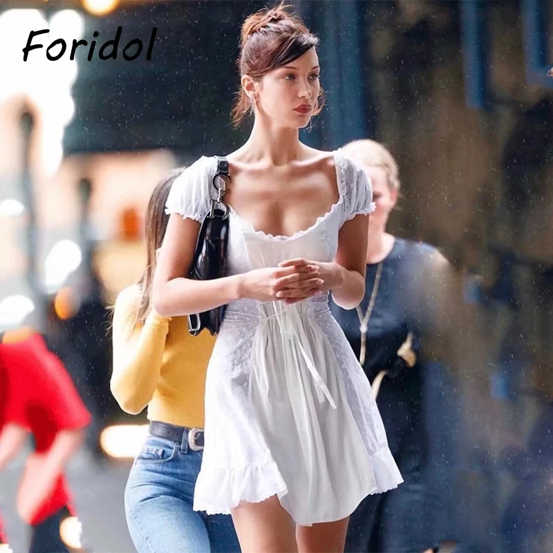 White Embroidery Lace Up Dress Women Spring Summer Ruffle Vintage Beach Dress Famale Puff Sleeve Hollow Out Tulle Dress Vestidos 
White Embroidery Lace Up Dress Women Spring Summer Ruffle Vintage Beach Dress Famale Puff Sleeve Hollow Out Tulle Dress Vestidos