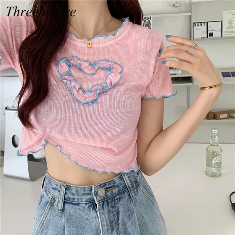 Summer Crop Top Women'sT-Shirts Kawaii Tees O-neck Love Embroidery Sweet Korean Style Casual Cute Female Blouse
Summer Crop Top Women'sT-Shirts Kawaii Tees O-neck Love Embroidery Sweet Korean Style Casual Cute Female Blouse