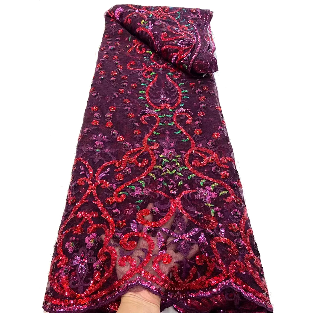 Blue/Rose Gold/Purple/White/Green/Red High Quality African Mesh Beaded Tulle Sequin Embroidery Lace Fabric Dress Sewing Material 
Blue/Rose Gold/Purple/White/Green/Red High Quality African Mesh Beaded Tulle Sequin Embroidery Lace Fabric Dress Sewing Material