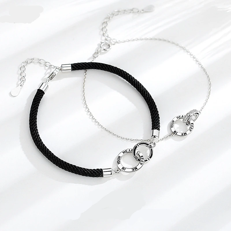 Sterling silver double-ring couple bracelet interlocking woven hand rope niche design long-distance love hand ornaments to send
Sterling silver double-ring couple bracelet interlocking woven hand rope niche design long-distance love hand ornaments to send