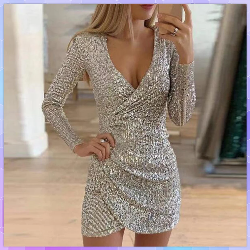 Women's Sexy Dress Summer Autumn V-Neck Buttock Irregular Short Dresses Sequin Tight Party Elegant Vestidos Платье Женское
Women's Sexy Dress Summer Autumn V-Neck Buttock Irregular Short Dresses Sequin Tight Party Elegant Vestidos Платье Женское