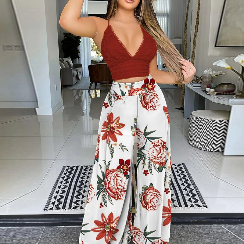 2021 Sexy Women Two Piece Set Solid Sling V Neck Lace Bra Tops + Chic Print Long Wide Leg Pants Suits Casual Fashion Outfits XL
2021 Sexy Women Two Piece Set Solid Sling V Neck Lace Bra Tops + Chic Print Long Wide Leg Pants Suits Casual Fashion Outfits XL