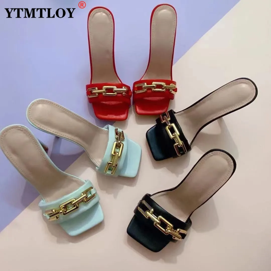 Summer Elegant Women's Slippers Fashion New Metal Chain Decoration High Heels Mules Slides Pumps Square Toe Ladies Shoes
Summer Elegant Women's Slippers Fashion New Metal Chain Decoration High Heels Mules Slides Pumps Square Toe Ladies Shoes