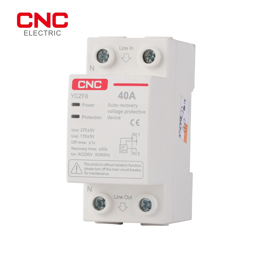 CNC YCZF6 1P+N AC 230V Top in and Bottom out Self-recovery Overvoltage and Undervoltage Protector
CNC YCZF6 1P+N AC 230V Top in and Bottom out Self-recovery Overvoltage and Undervoltage Protector