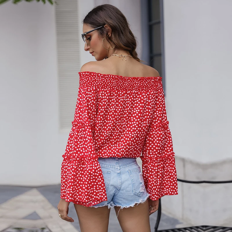 Sexy Slash Neck Polka Point Blouses Women Spring Summer Casual Flare Sleeve Blouse Shirt Top For Women 2021 New
Sexy Slash Neck Polka Point Blouses Women Spring Summer Casual Flare Sleeve Blouse Shirt Top For Women 2021 New