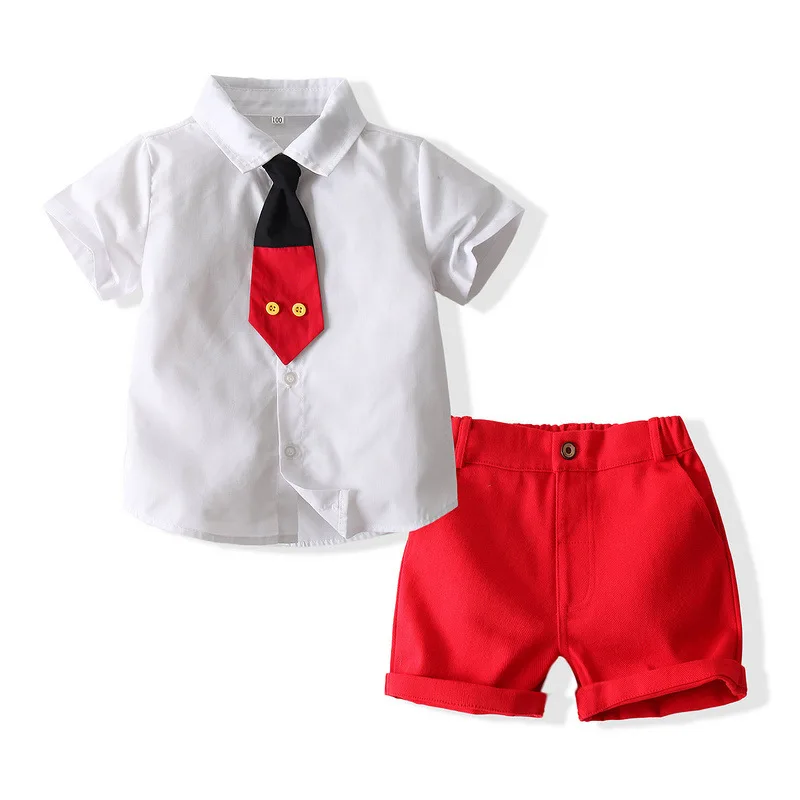 

Boys Clothes New Kids Sets Student Host Dresses Childrens Clothing Formal Gentleman Kid Summer Shorts Shirt Tie Suits Outfit