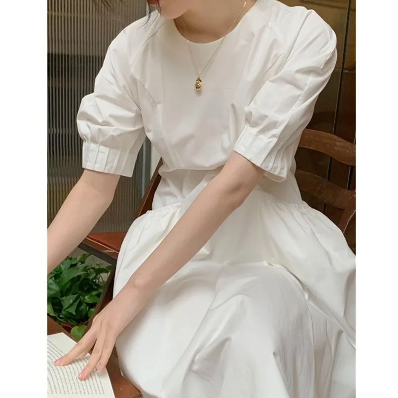 

Платье женское с пышными рукавами, белое драпированное платье с талией во французском стиле, с драпировкой, для лета