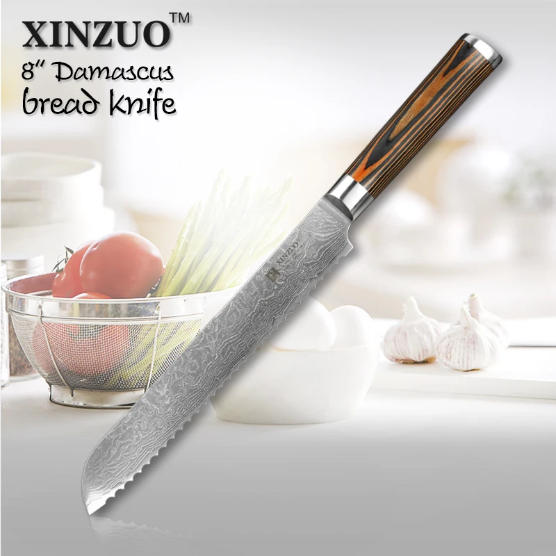 Нож XINZUO для хлеба, 8 дюймов, дамасская сталь, нержавеющая сталь, китайские кухонные ножи, зубчатый нож, инструменты для готовки, нож для торта,...
Нож XINZUO для хлеба, 8 дюймов, дамасская сталь, нержавеющая сталь, китайские кухонные ножи, зубчатый нож, инструменты для готовки, нож для торта,...