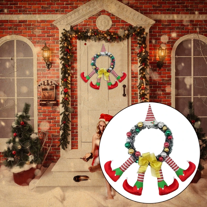 

Рождественский гирлянда T5EF в 4 полоску с изображением клоуна и эльфа, венок с шляпой, красочный шар, бант, Рождественская подвесная гирлянда,...