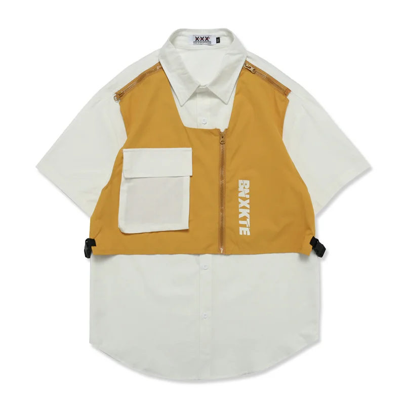 KIOVNO Men Summer Hip Hop Shirts Short Sleeves Removal Vest Patchwork Streetwear Top Shirts For Male 
KIOVNO Men Summer Hip Hop Shirts Short Sleeves Removal Vest Patchwork Streetwear Top Shirts For Male