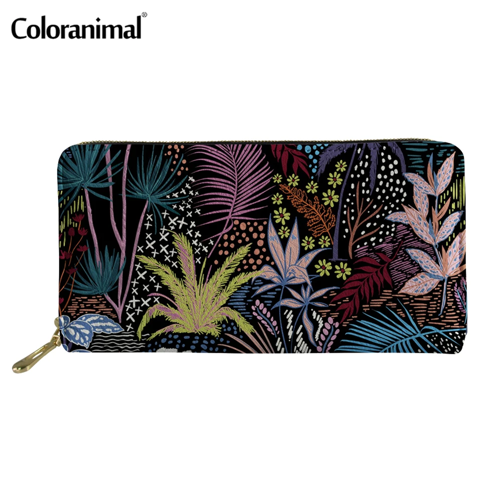 

Coloranimal 2021 Hot Style Women Clutch Purse Pretty Tropical Leave and Flowers Printed Credit Card Holder Casual Money Coin Bag