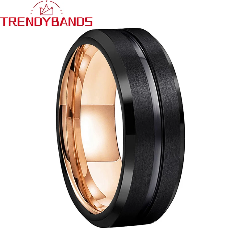 8mm Rose Gold Black Mens Womens Tungsten Carbide Rings Wedding Band Matte Finish Beveled Edges Comfort Fit
8mm Rose Gold Black Mens Womens Tungsten Carbide Rings Wedding Band Matte Finish Beveled Edges Comfort Fit