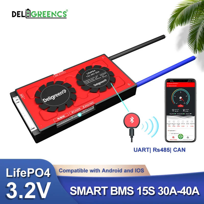 Smart BMS 15S 48V 30A 40A 60A для 3 2 V номинальной Lifepo4 Bluetooth APP contorl rs485 CAN box NTC UART|Аксессуары