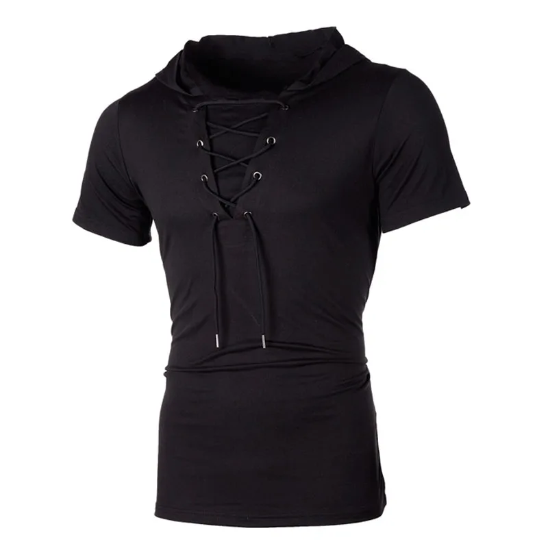 2021 Men T Shirt Summer Personality Hooded Tees Lacing Short Sleeve T-Shirt Homme Slim Fit Sportwear Clothing Mens Tshirt MY104
2021 Men T Shirt Summer Personality Hooded Tees Lacing Short Sleeve T-Shirt Homme Slim Fit Sportwear Clothing Mens Tshirt MY104