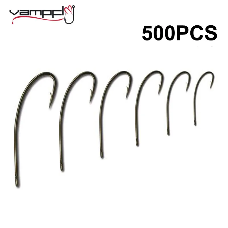 

Vampfly 500pcs/pack 3X Curve Shank Barbed Hook Stimulator Stonefly Nymph Salmon Fly Hook Black Nickle Fly Tying Hook #4 ~ #20