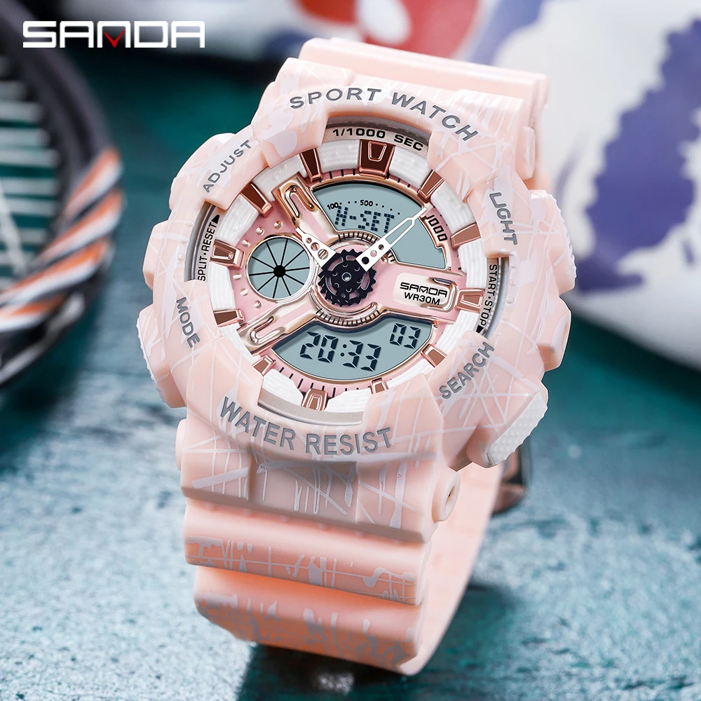 

Часы наручные SANDA женские кварцевые, брендовые многофункциональные модные роскошные аналогово-цифровые водонепроницаемые