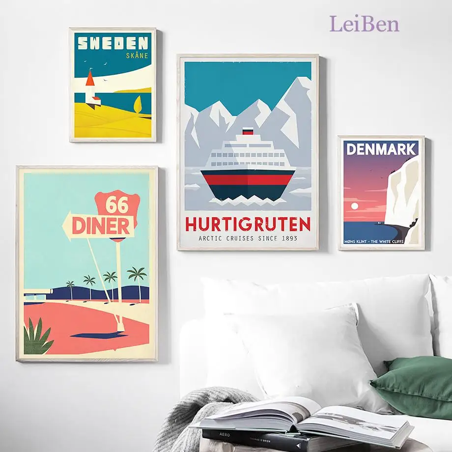 Всемирно известный цветной постер путешествий Швеция Дания картины на стену