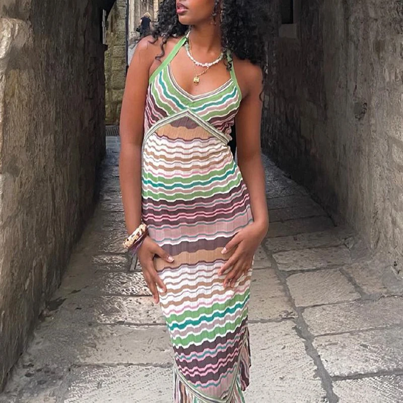 Y2k Knit Long Dress Women Chic 2021Summer V Neck Backless Bodycon Bandage Halter Sundress Vintage Rainbow Striped Party Dresses
Y2k Knit Long Dress Women Chic 2021Summer V Neck Backless Bodycon Bandage Halter Sundress Vintage Rainbow Striped Party Dresses