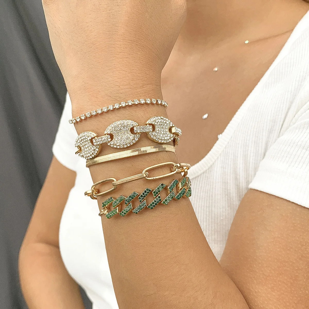 Fashion Metal Geometric Bracelets Womens Hiphop/Rock Full Drill Adjustable Cuba Buckle Multilayer Bracelets Jewelry for Girls
Fashion Metal Geometric Bracelets Womens Hiphop/Rock Full Drill Adjustable Cuba Buckle Multilayer Bracelets Jewelry for Girls