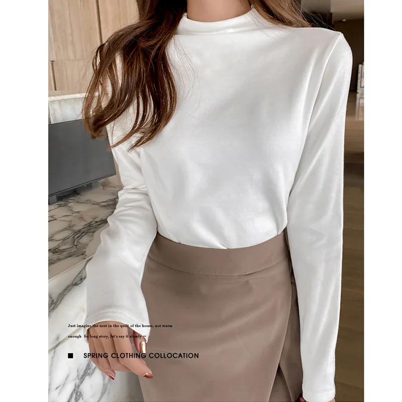 2021 autumn new modal thin half high collar women's long sleeve bottomed shirt slim fit with top sexy small body
2021 autumn new modal thin half high collar women's long sleeve bottomed shirt slim fit with top sexy small body