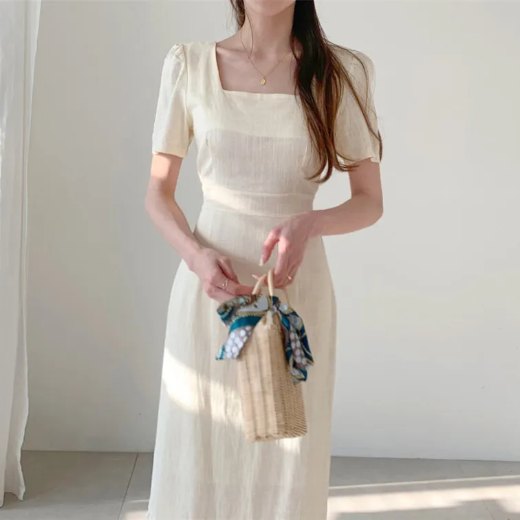 Korean Chic French Minority Spring/Summer Temperament Square Collar Cotton and Linen Ruffled Fishtail Slim Slimming Waist Dress
Korean Chic French Minority Spring/Summer Temperament Square Collar Cotton and Linen Ruffled Fishtail Slim Slimming Waist Dress