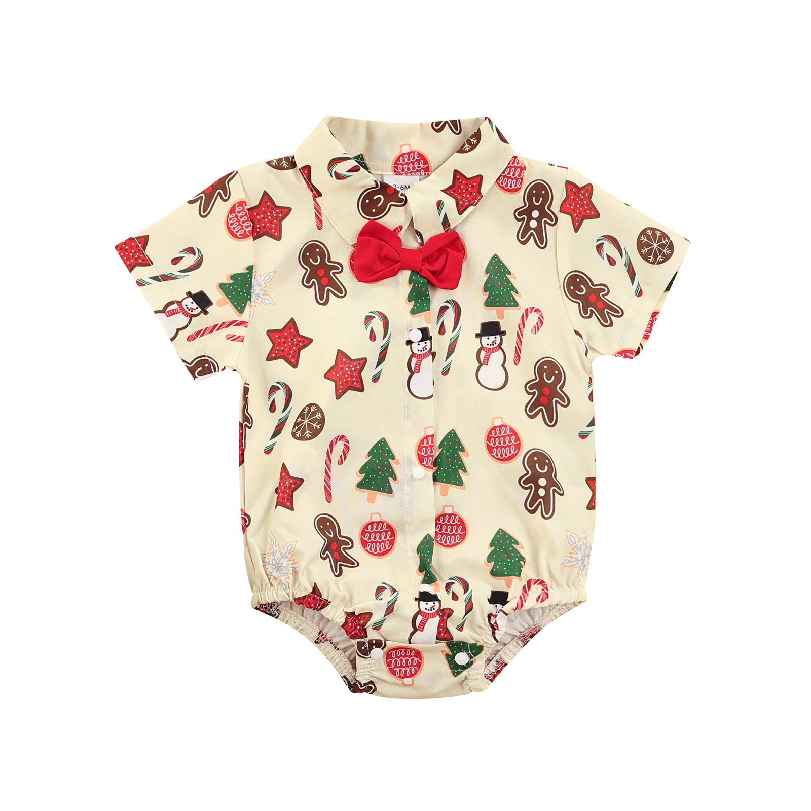 

Newborn Christmas Playsuit, Toddler Snowman/Santa Claus Print Short Sleeve Lapel Bow Romper