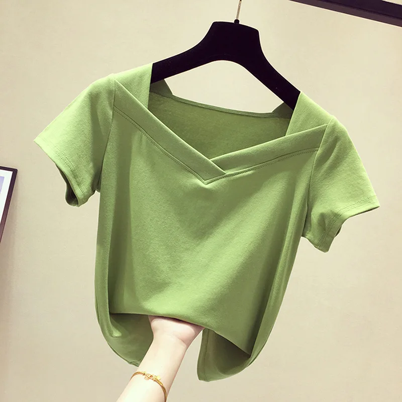 2021 Summer Fashion New Women's Solid Color V-neck Short-sleeved Stitching Slim Cotton Temperament Commuter T-shirt
2021 Summer Fashion New Women's Solid Color V-neck Short-sleeved Stitching Slim Cotton Temperament Commuter T-shirt