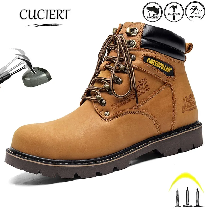 

Men's Steel-toed Boots Construction Yellow Boots Anti-smashing Anti-puncture Outdoor Safety Boots Thick-soled Laces Winter Boots