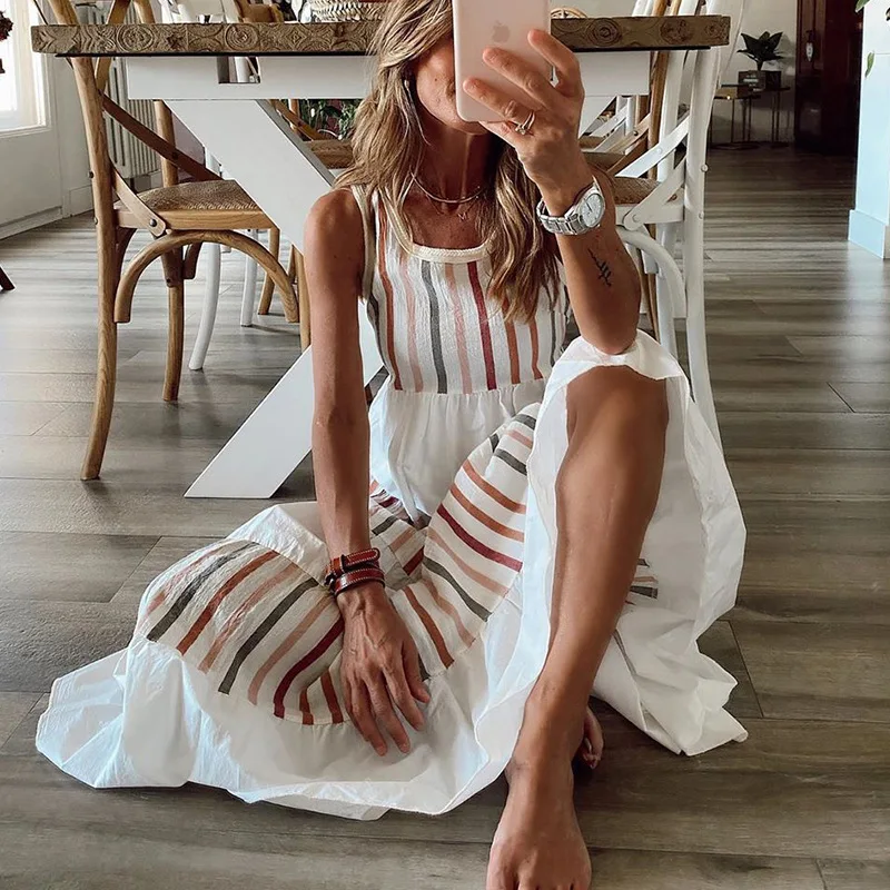 Fashion Patchwork Striped Print Maxi Beach Dress New Women Elegant Tank Dress Spring Summer Sleeveless Long Party Dress Vestidos
Fashion Patchwork Striped Print Maxi Beach Dress New Women Elegant Tank Dress Spring Summer Sleeveless Long Party Dress Vestidos