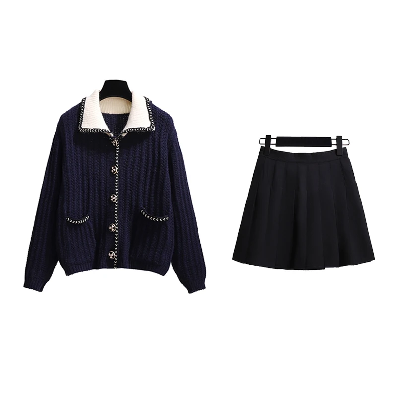 Female Shirts Sweater Breasted Pocket Spring Casual Suits Women 2020 New Mature Loose Knit Jacket Pleated Dress Two Sets Lady 
Female Shirts Sweater Breasted Pocket Spring Casual Suits Women 2020 New Mature Loose Knit Jacket Pleated Dress Two Sets Lady