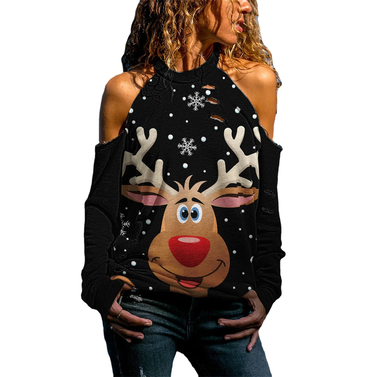 2021 European And American Fashion Cool Top New Christmas Women's Broken Hole Hollowed Out Long Sleeve T-shirt
2021 European And American Fashion Cool Top New Christmas Women's Broken Hole Hollowed Out Long Sleeve T-shirt