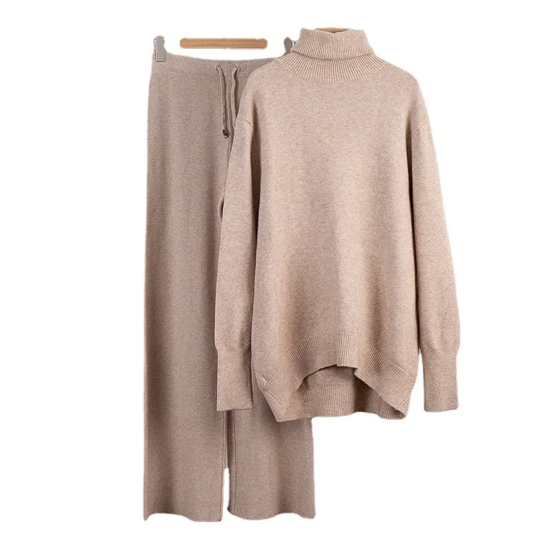 Autumn and Winter High Neck Sweater Wide Leg Pants Set Solid Color Long Sleeve Top Long Pants Knitted Pants Pullover 2-piece Set
Autumn and Winter High Neck Sweater Wide Leg Pants Set Solid Color Long Sleeve Top Long Pants Knitted Pants Pullover 2-piece Set