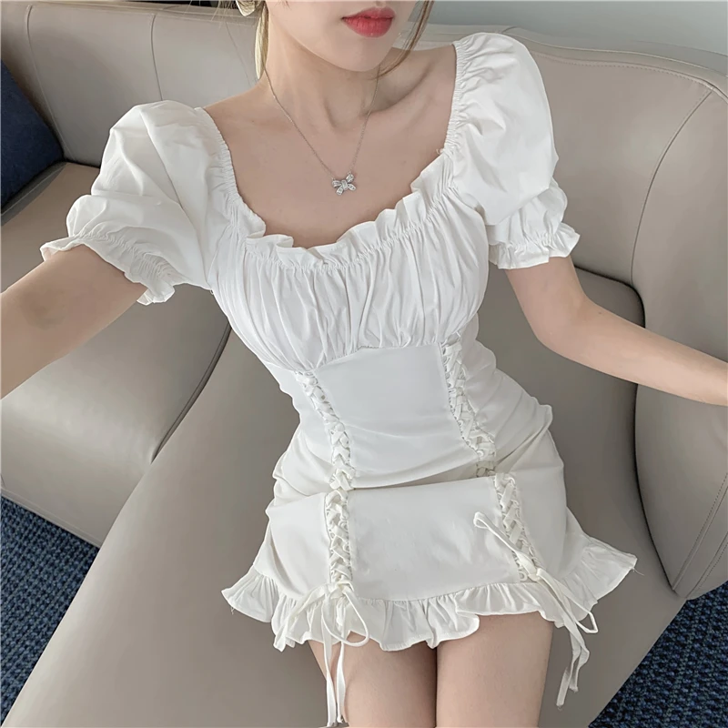 COIGARSAM French Style Ruffles Women dress New Slash neck High Waist Dresses White Black 5290
COIGARSAM French Style Ruffles Women dress New Slash neck High Waist Dresses White Black 5290
