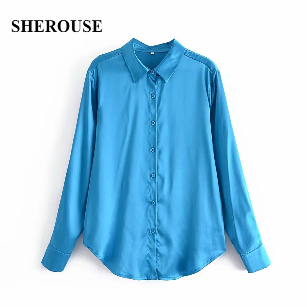 Женская блузка с отложным воротником SHEROUSE, Синяя атласная однотонная винтажная блузка с длинными рукавами
Женская блузка с отложным воротником SHEROUSE, Синяя атласная однотонная винтажная блузка с длинными рукавами