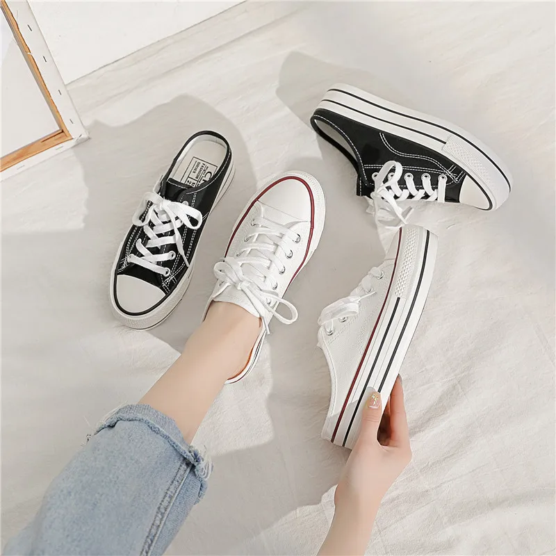 Women Shoes Flats Half Drag Casual Walking Flats PU Breathable Sneakers Canvas Shoes Women Black White Skateboarding Shoes
Women Shoes Flats Half Drag Casual Walking Flats PU Breathable Sneakers Canvas Shoes Women Black White Skateboarding Shoes