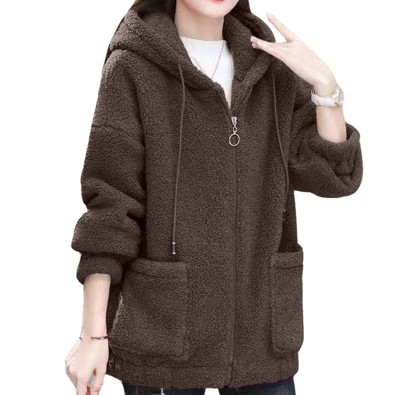 Brown Cashmere Sweatshirt Women New Autumn Winter Hooded Loose Korean Zipper Thicken Zip-up Pocket Mother Coat
Brown Cashmere Sweatshirt Women New Autumn Winter Hooded Loose Korean Zipper Thicken Zip-up Pocket Mother Coat