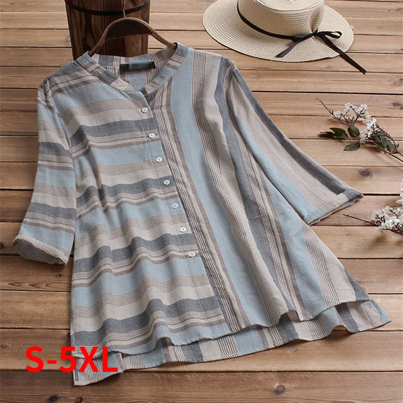 Plus Size S-5XL Summer Cotton Linen Women Blouses Casual Half Sleeve Striped Print Women Tops Clothing Loose Blouse
Plus Size S-5XL Summer Cotton Linen Women Blouses Casual Half Sleeve Striped Print Women Tops Clothing Loose Blouse