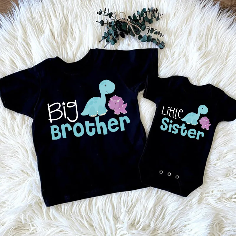

Big Brother Littler Sister Dinosaur Sibling Matching Shirts My Brother Sister Family Toddler T-Shirt Baby Romper Infant Jumpsuit