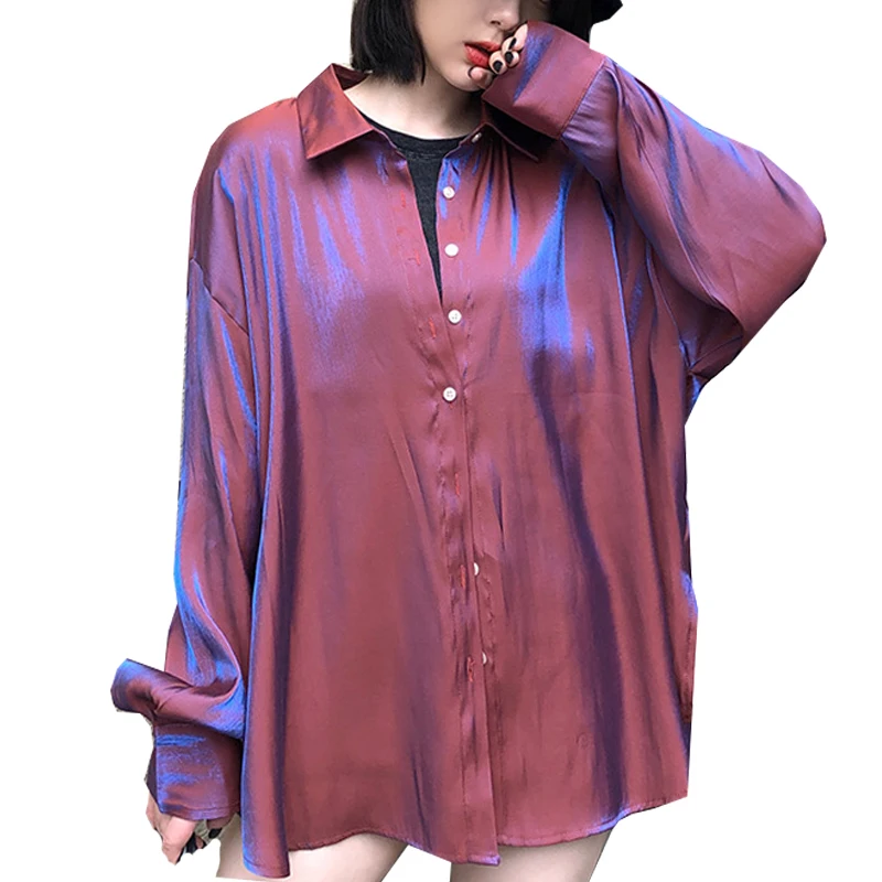 Spring Summer Reflective Blouse Women Long Sleeve Turndown Collar Shirts Oversized Plus Size Casual Tops Blouses Tunic Ladies
Spring Summer Reflective Blouse Women Long Sleeve Turndown Collar Shirts Oversized Plus Size Casual Tops Blouses Tunic Ladies