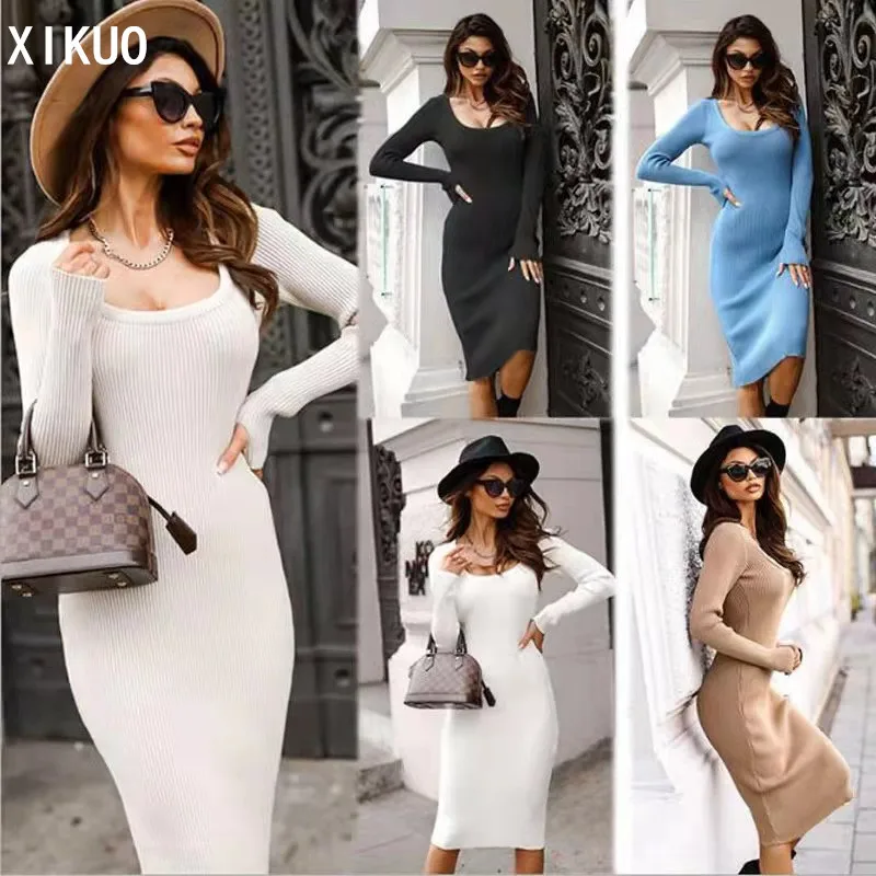 2021 Autumn and Winter New Women's Solid Color Stitching Knee-length Dress Sexy Round Neck Slim Long Sleeve Long Skirt-LT
2021 Autumn and Winter New Women's Solid Color Stitching Knee-length Dress Sexy Round Neck Slim Long Sleeve Long Skirt-LT
