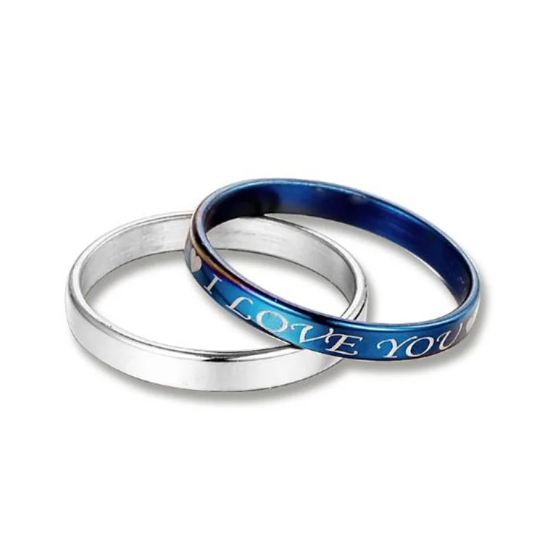 2 шт./лот I Love You кольца для пары синий нержавеющая сталь влюбленных Обручальное