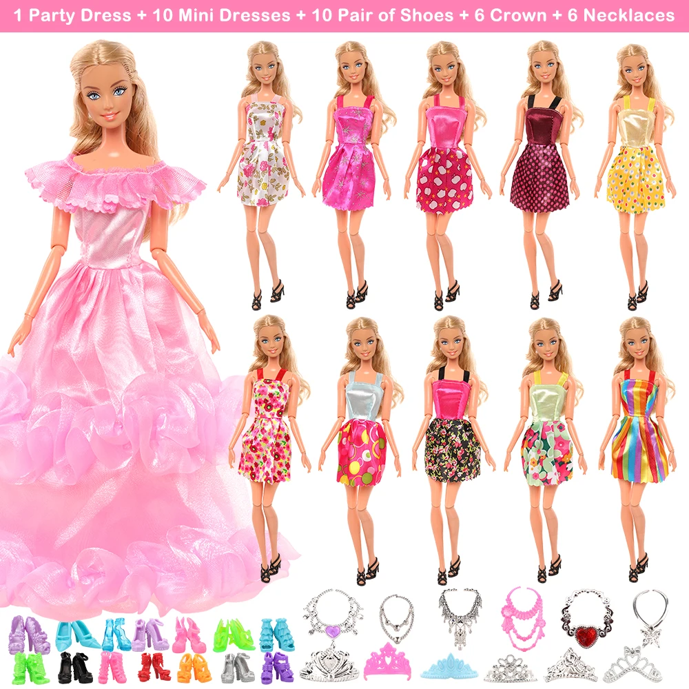 For Barbie Clothes 33 Items/set= 1 Long Dress + 10 Short Dress + 10 Shoes + 12 Dolls Accessories Gift for Barbie Accesorios
For Barbie Clothes 33 Items/set= 1 Long Dress + 10 Short Dress + 10 Shoes + 12 Dolls Accessories Gift for Barbie Accesorios
