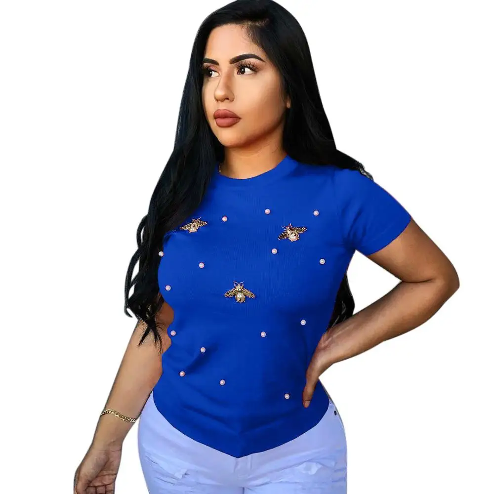 Europe and the United States new elastic nail bead butterfly decoration round neck large women's t-shirt short sleeve
Europe and the United States new elastic nail bead butterfly decoration round neck large women's t-shirt short sleeve
