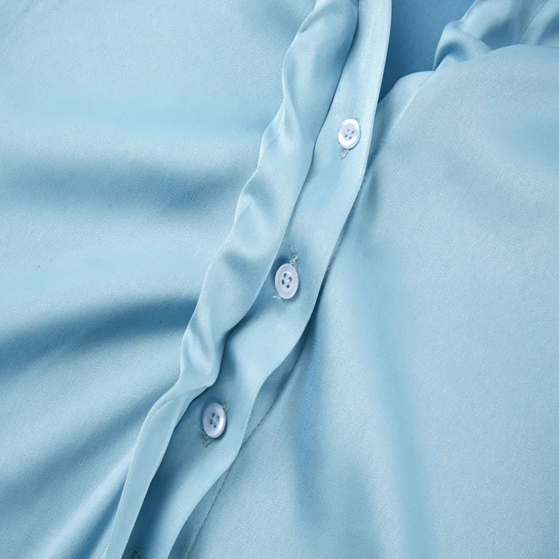 2020 Spring Women's New Fashion Simple Women's Elegant Blue Breast Pleated Shirt Slim V-neck Dress Satin Dress Urban Leisure
2020 Spring Women's New Fashion Simple Women's Elegant Blue Breast Pleated Shirt Slim V-neck Dress Satin Dress Urban Leisure