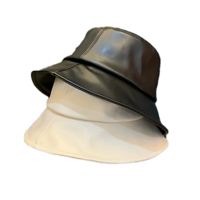 2021 Apring Summer Faux Leather Bucket Hat Women Reversible Pu and Cotton Solid Sun Hat Girl Fashion Bob Panama Fisherman Hat
2021 Apring Summer Faux Leather Bucket Hat Women Reversible Pu and Cotton Solid Sun Hat Girl Fashion Bob Panama Fisherman Hat