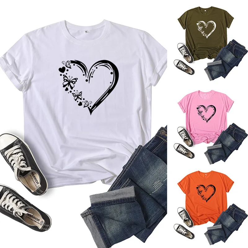 Cute Heart Print Women T Shirt Short Sleeve O Neck Loose Women Tshirt Ladies Tee Shirt Tops Clothes Camisetas Mujer
Cute Heart Print Women T Shirt Short Sleeve O Neck Loose Women Tshirt Ladies Tee Shirt Tops Clothes Camisetas Mujer