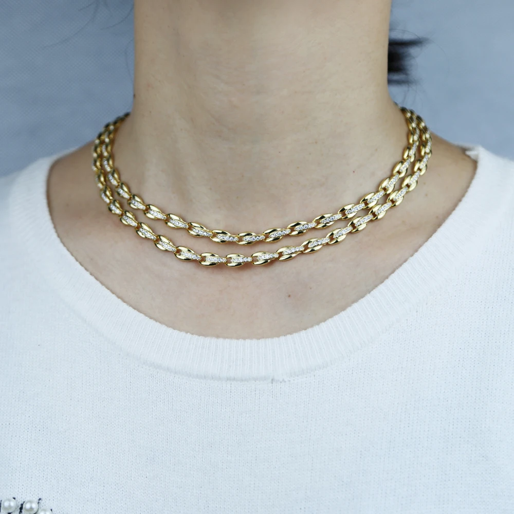 Coffee Beaded Link Chain Women Choker Necklace Gold Color Fashion CZ Paved Choker Chains
Coffee Beaded Link Chain Women Choker Necklace Gold Color Fashion CZ Paved Choker Chains