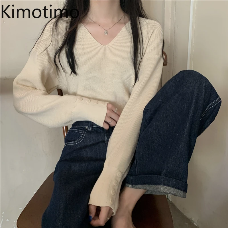 Kimotimo V Neck Knitted Pullover Women 2021 Autumn Winter Solid Bottoming Tops Korean Chic Simplicity All-match Buttons Sweater
Kimotimo V Neck Knitted Pullover Women 2021 Autumn Winter Solid Bottoming Tops Korean Chic Simplicity All-match Buttons Sweater