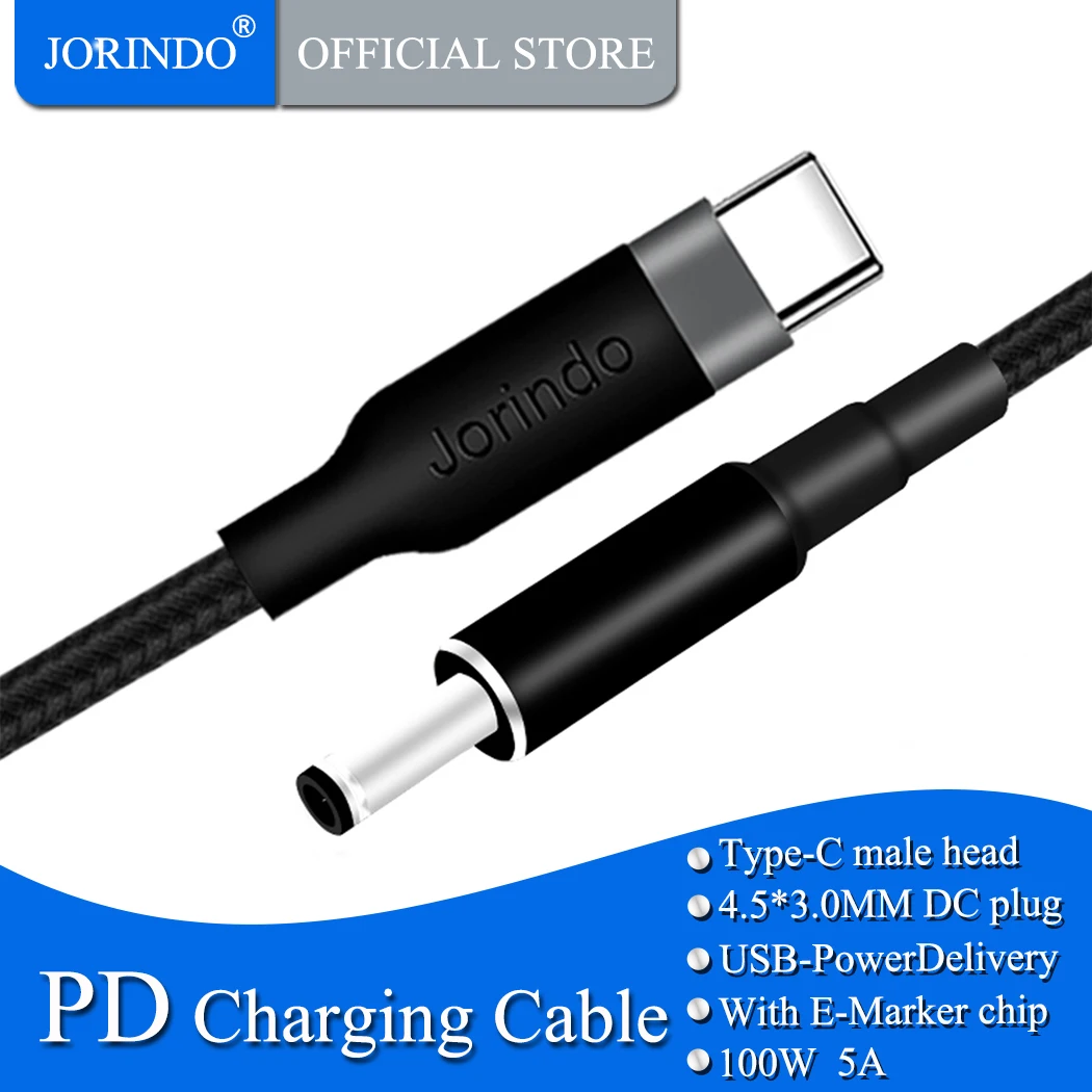 JORINDO Dell laptop PD fast charging cable,Type-C to DC4.5*3.0MM dual male plug Notebook power adapter 65W charging wire
JORINDO Dell laptop PD fast charging cable,Type-C to DC4.5*3.0MM dual male plug Notebook power adapter 65W charging wire